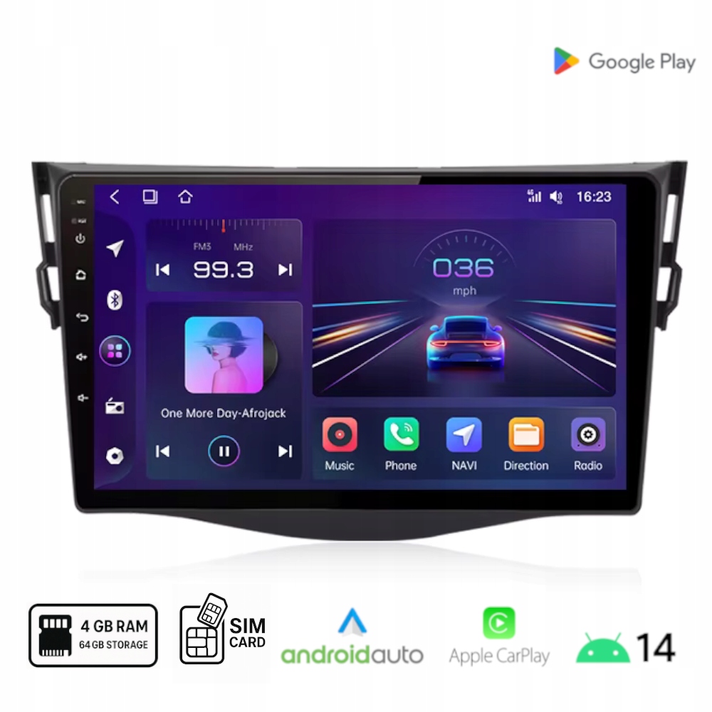 Rádio Android Toyota RAV4 III Android Auto Carplay Wi-Fi Sim 4+64 Gb