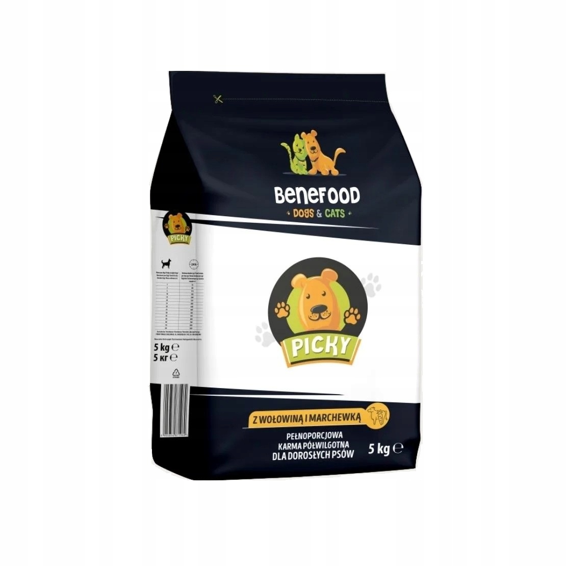 Levně Krmivo pro psy, polomokré Picky s hovězím/mrkví sáček 5 kg Benefood