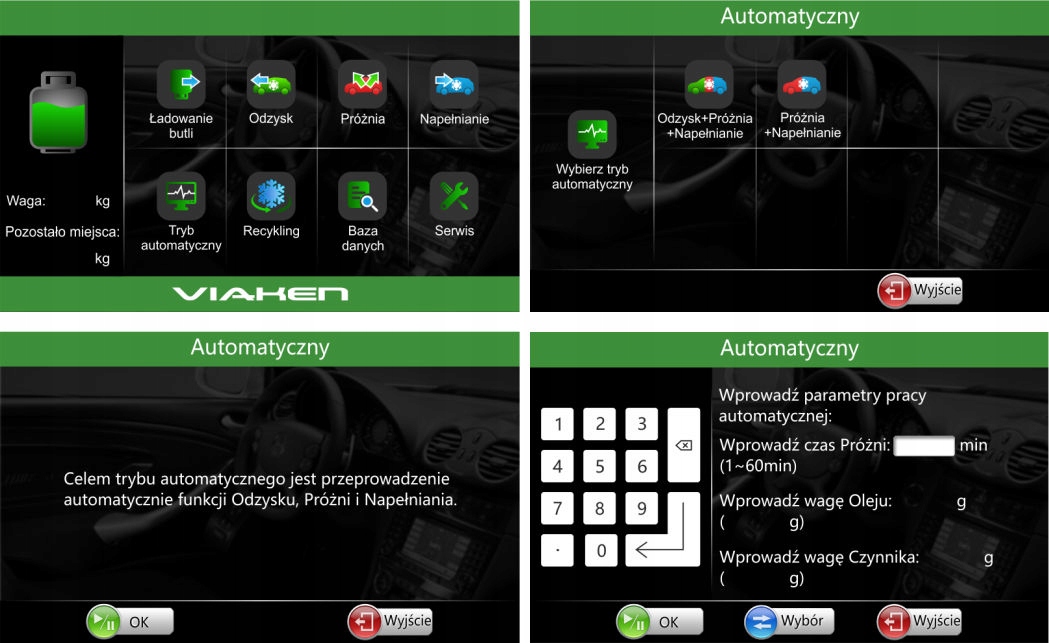 STACJA KLIMATYZACJI VIAKEN X545 R1234YF AUTOMAT Additional Features Printer Database Display