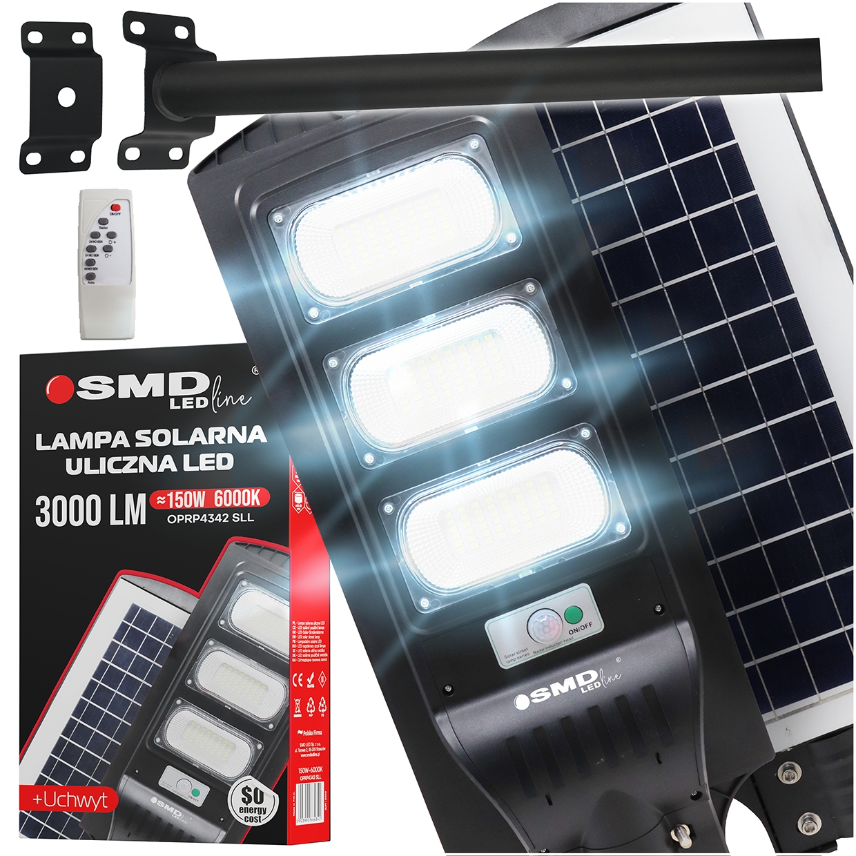 Lampa Solarna Led Latarnia Uliczna Ogrodowa Czujnik Ruchu Zmierzchu Pilot
