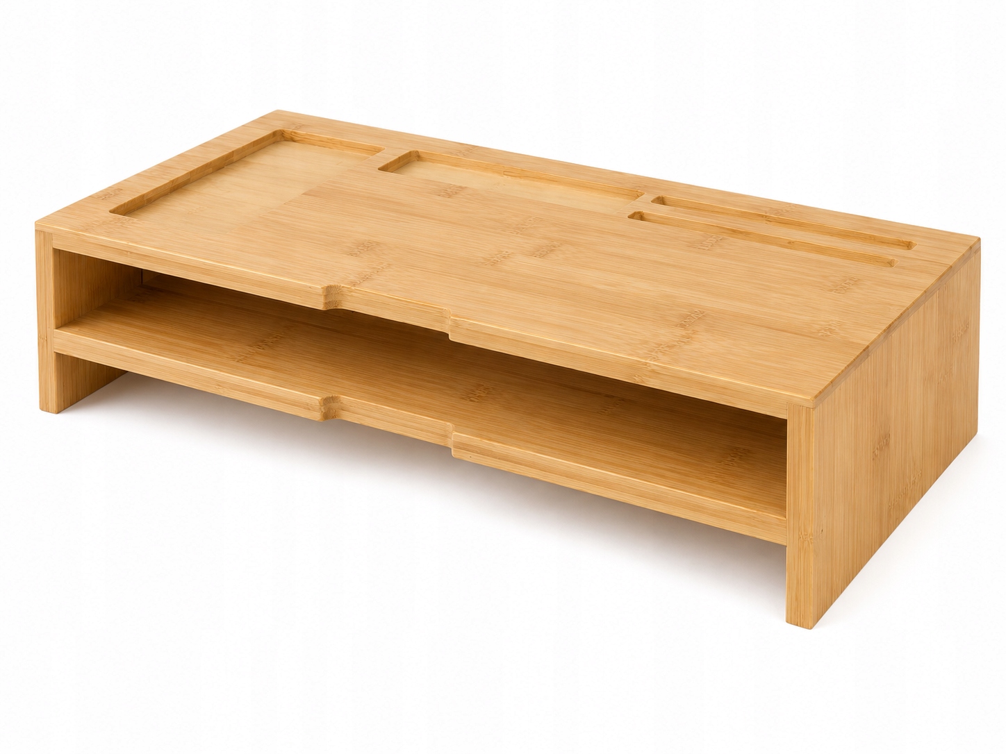 Podstawka pod monitor bambusowa z 3 szufladami organizer na biurko