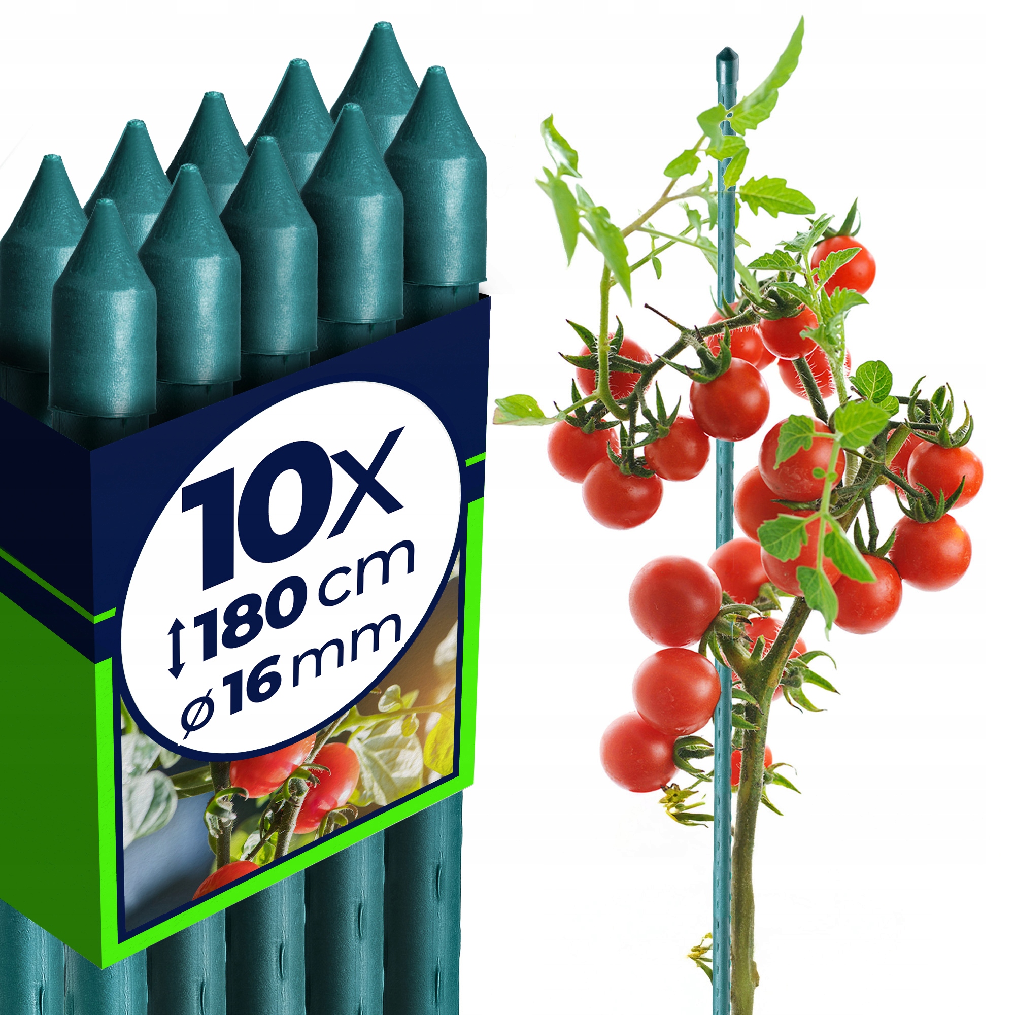 10 SZT TYCZKI DO POMIDORÓW 180 cm PODPORA ROŚLIN PALIK POWLEKANA STAL 16 mm