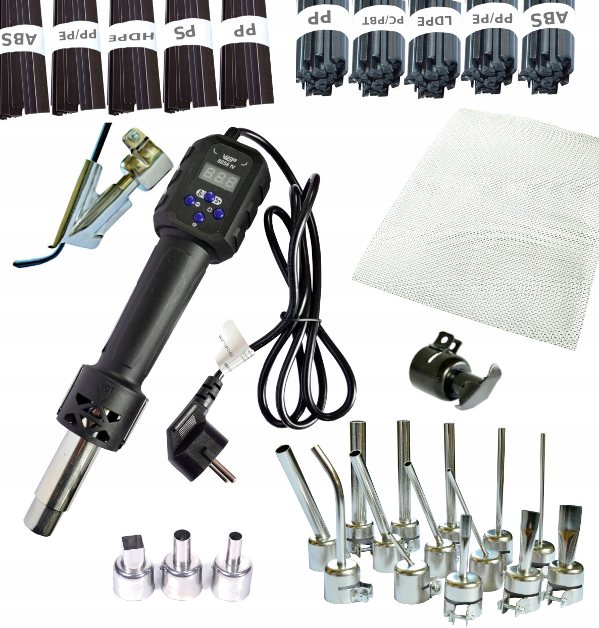 Spawarka do plastiku WEP 8858-IV 20xdysza BUT żelazko 1kg plastików siatka