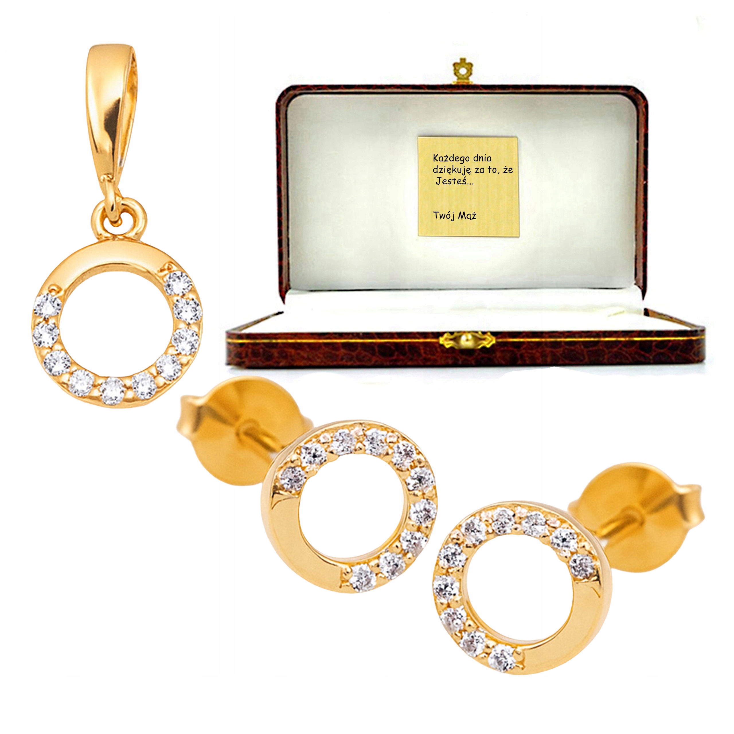 Zlatý komplet šperků kroužky 585 s zirkony a gravírováním 14kt