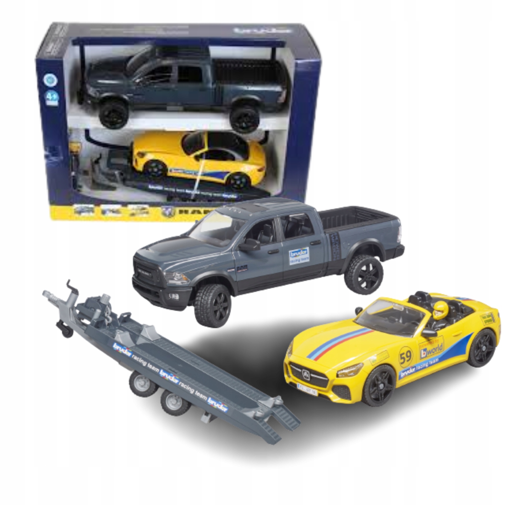 Bruder 02504 Dodge RAM z lawetą i autem Roadster