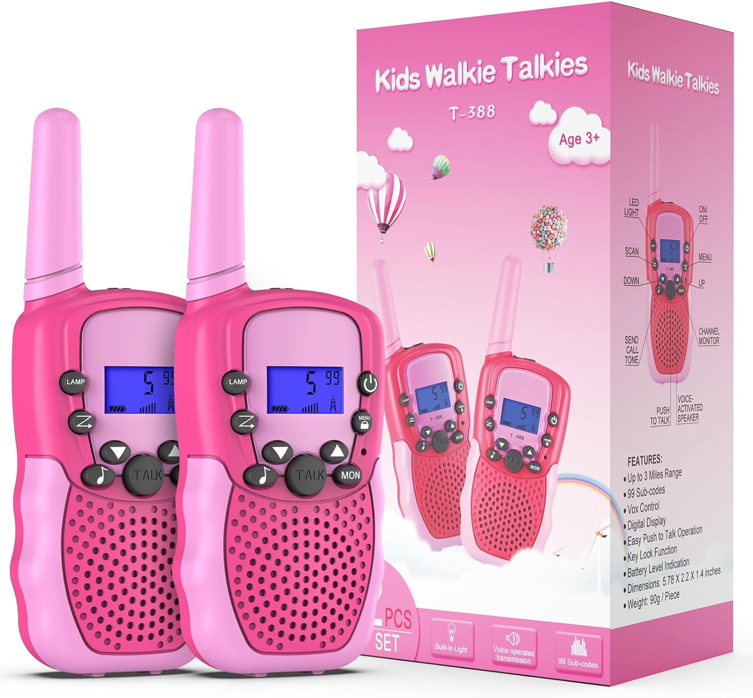 KRÓTKOFALÓWKA KEARUI WALKIE TALKIE T-388 2 SZT DLA DZIECI RADIO LATARKA LED