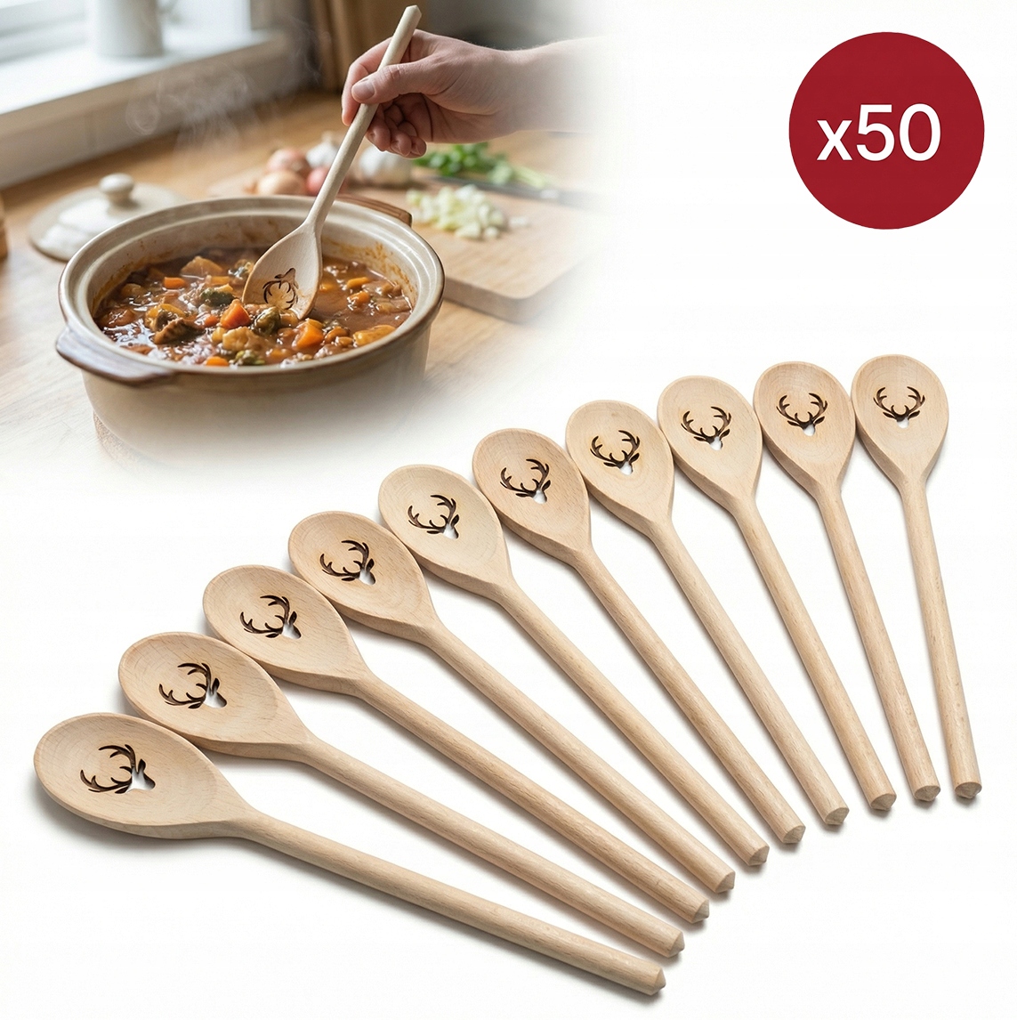 Lžíce Švédská dřevěná Buková vypalovaná Jelen sada 50 kusů