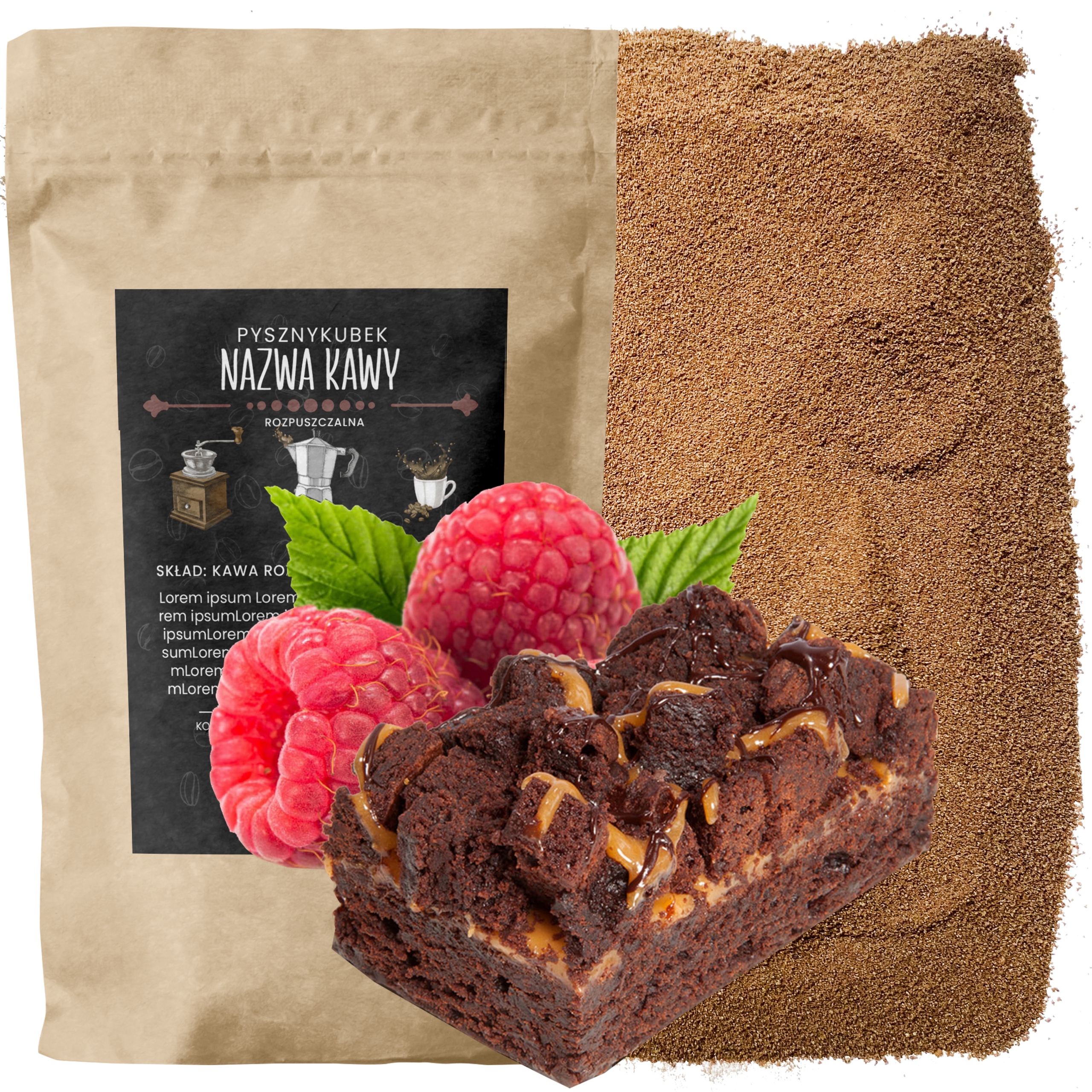 Kawa Rozpuszczalna smakowa Malinowe Brownie 1000g 1kg malina z czekoladą