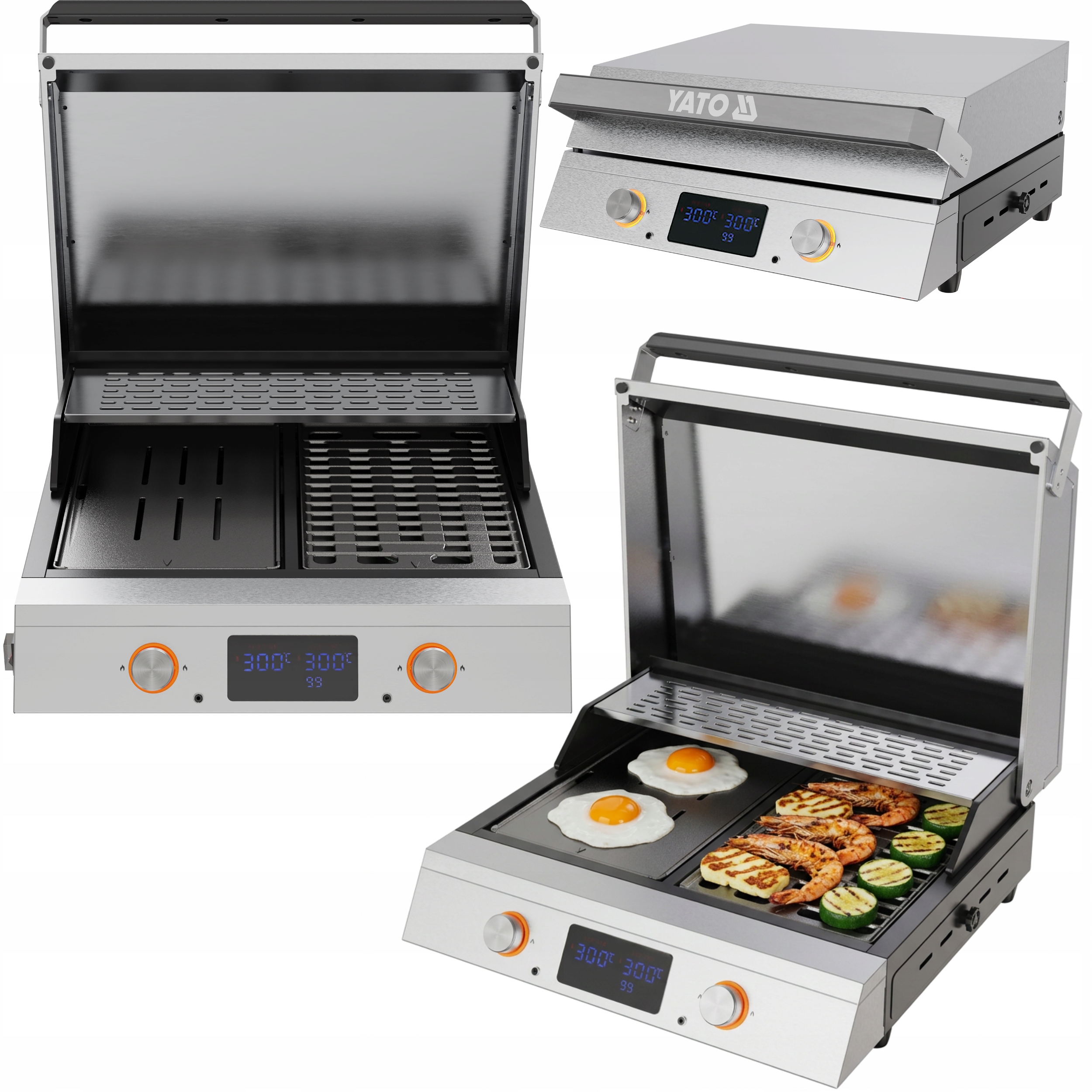 Grill Elektryczny 2300W Panel Led Żeliwna Płyta Grzewcza 47 x 33 cm Yatomi