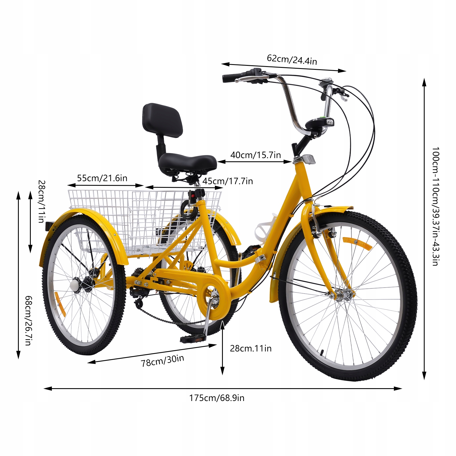 24-Calowy 7-Biegów Składane Rower Trójkołowy Dla Dorosłych z Reflektory EAN (GTIN) 2311047477