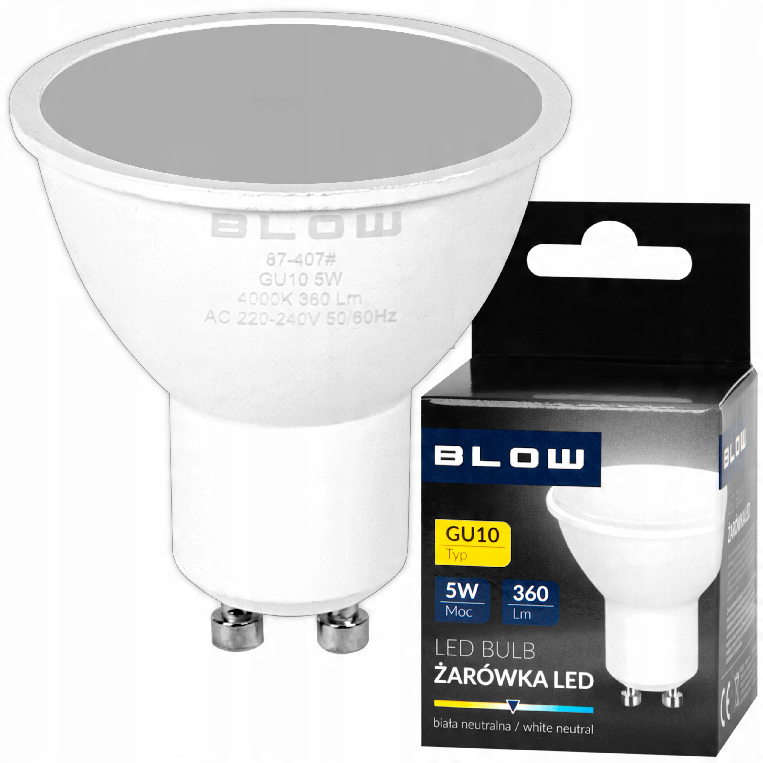 

Żarówka Led Eko GU10 5W=40W biała neutralna 230V