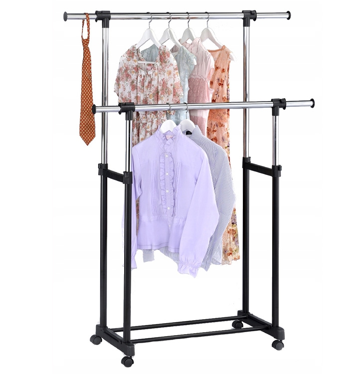 Šatník Věšák Stojan Na Oblečení Boty Na Kolečkách Nastavitelný Dvojitý