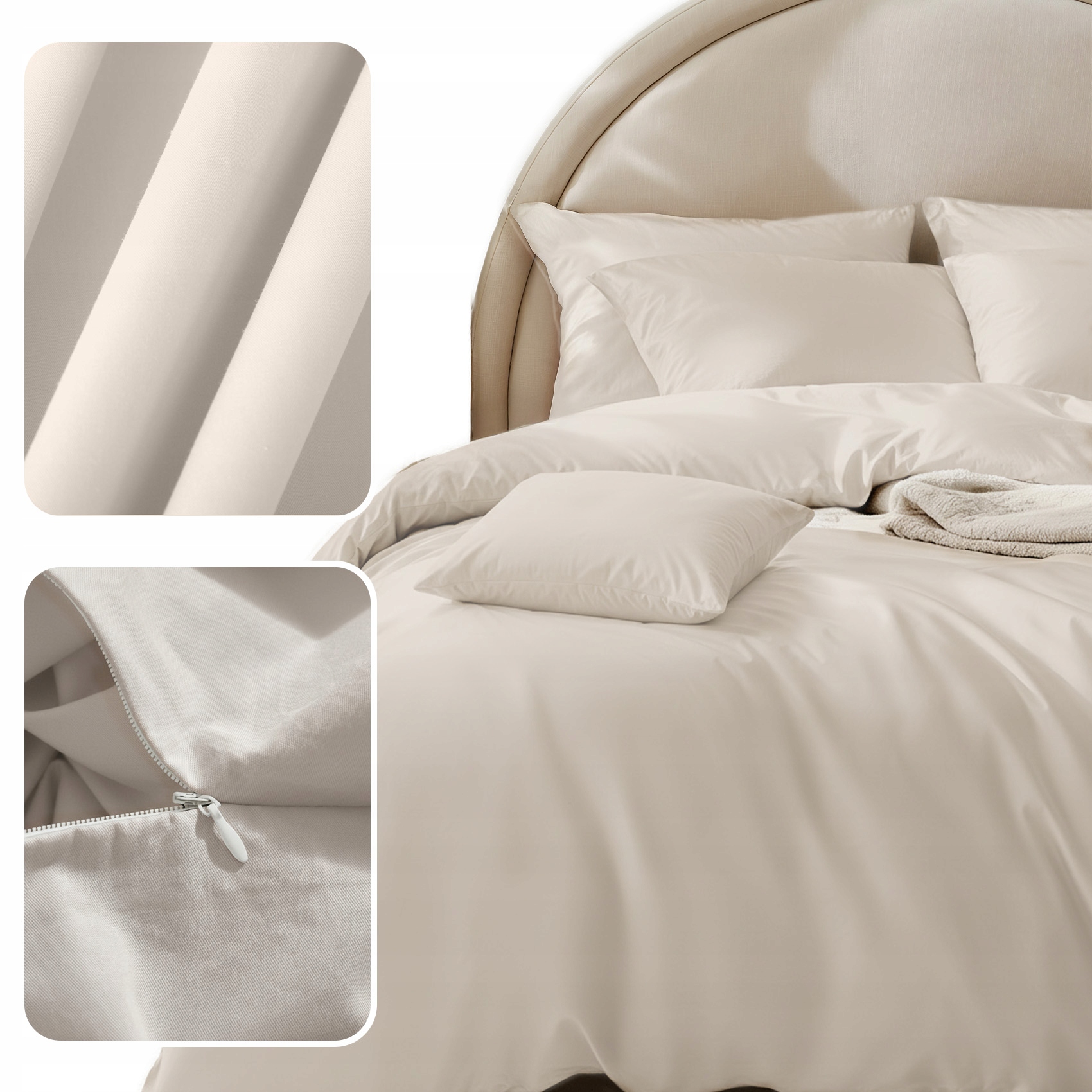 Pościel Bawełna Satynowa 160x200 CM 2 Poszewki 70x80 Komplet Jasny Beż