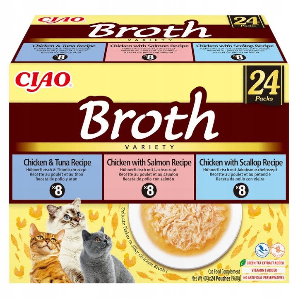 Inaba Ciao Broth 24x40g rosół dla kota kurczak ryba przegrzebki