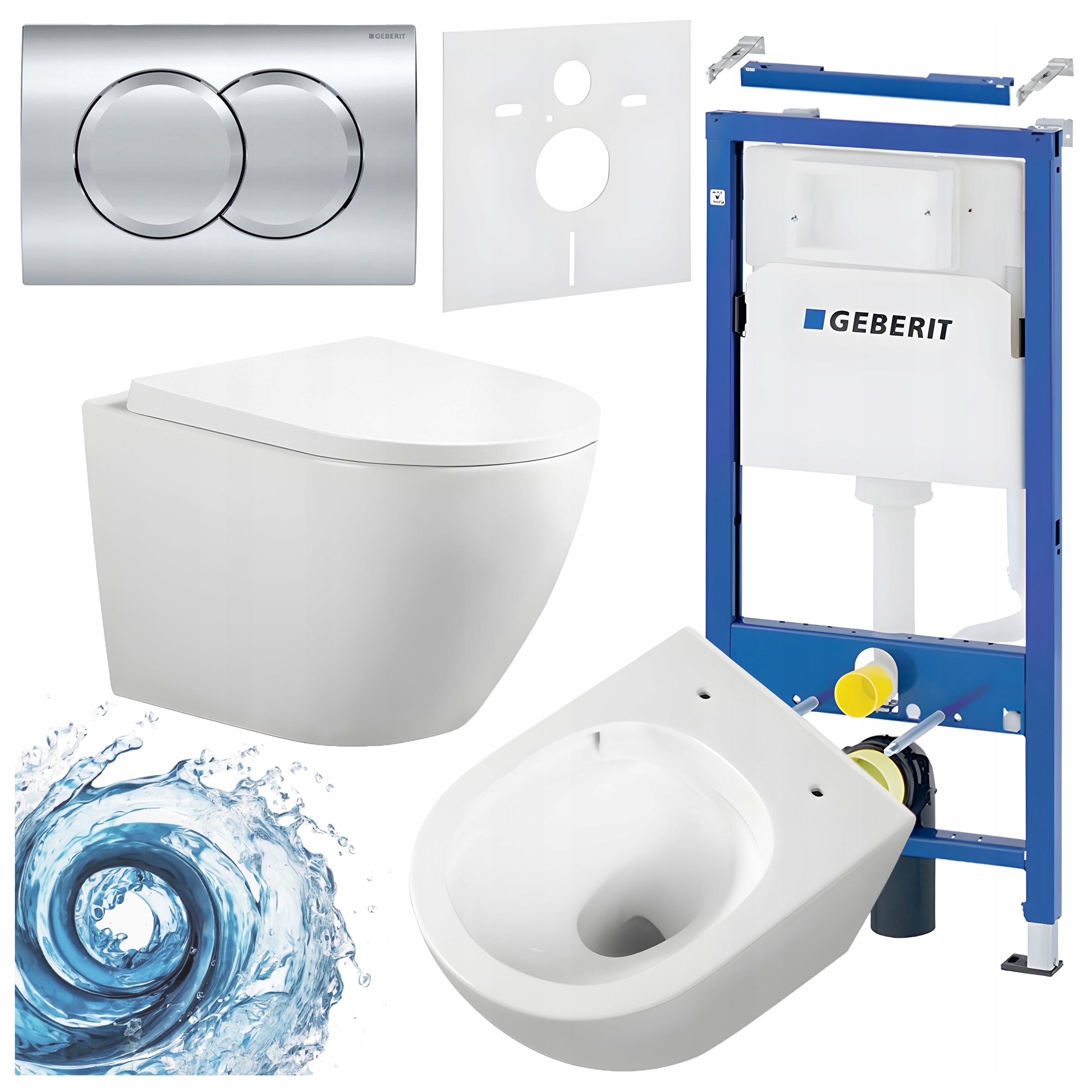Zestaw Podtynkowy Wc Stelaż Geberit Duofix FLOW-WH-TR-02 Przycisk Chrom