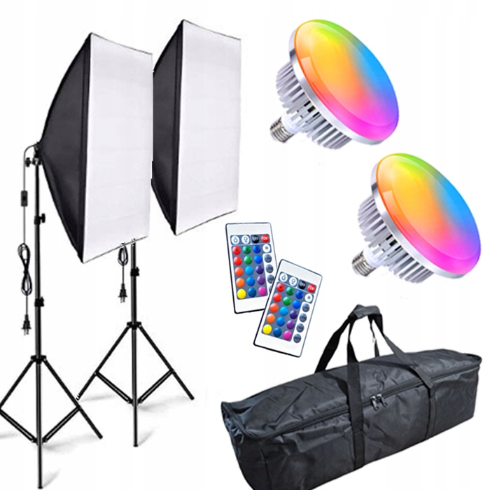 Set 2 x Led Studiová Lampa 400W Rgb Softbox 50X70 cm Stativ Pouzdro