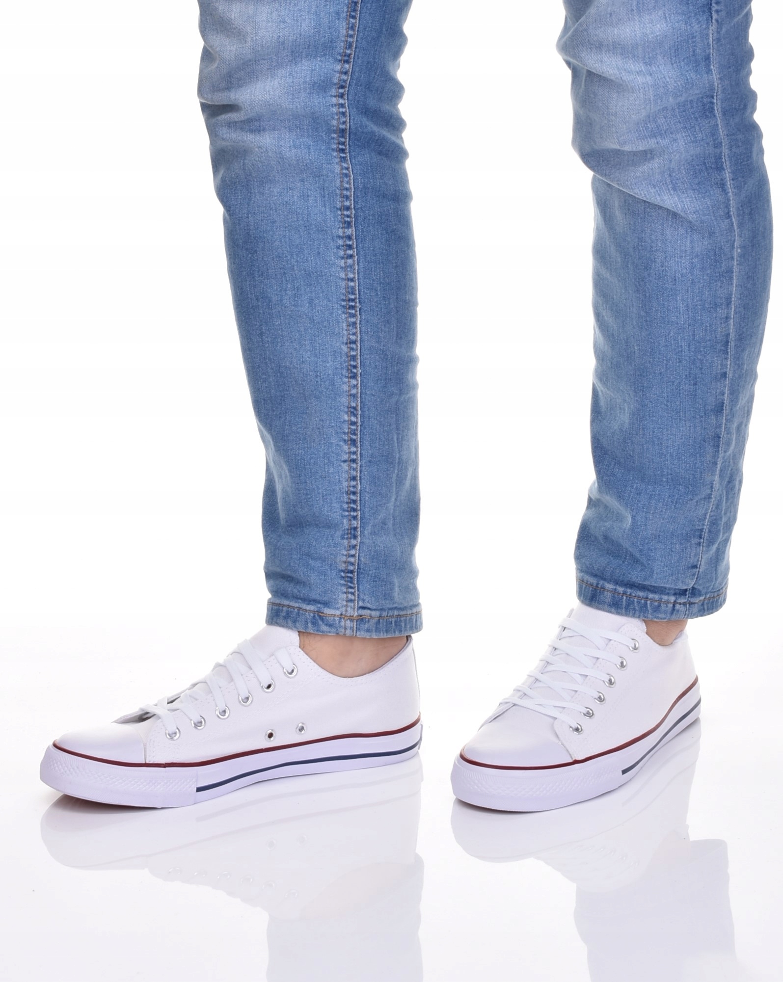 MODNE TRAMPKI MĘSKIE KLASYCZNE TENISÓWKI BIAŁE SZNUROWANE Z MATERIAŁU Rozmiar 44