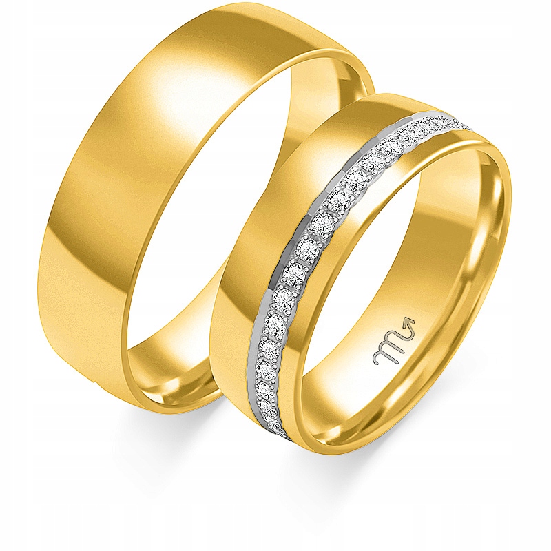 Žlutobílé Snubní Prsteny 14K Brylant Zirkon Gravírování