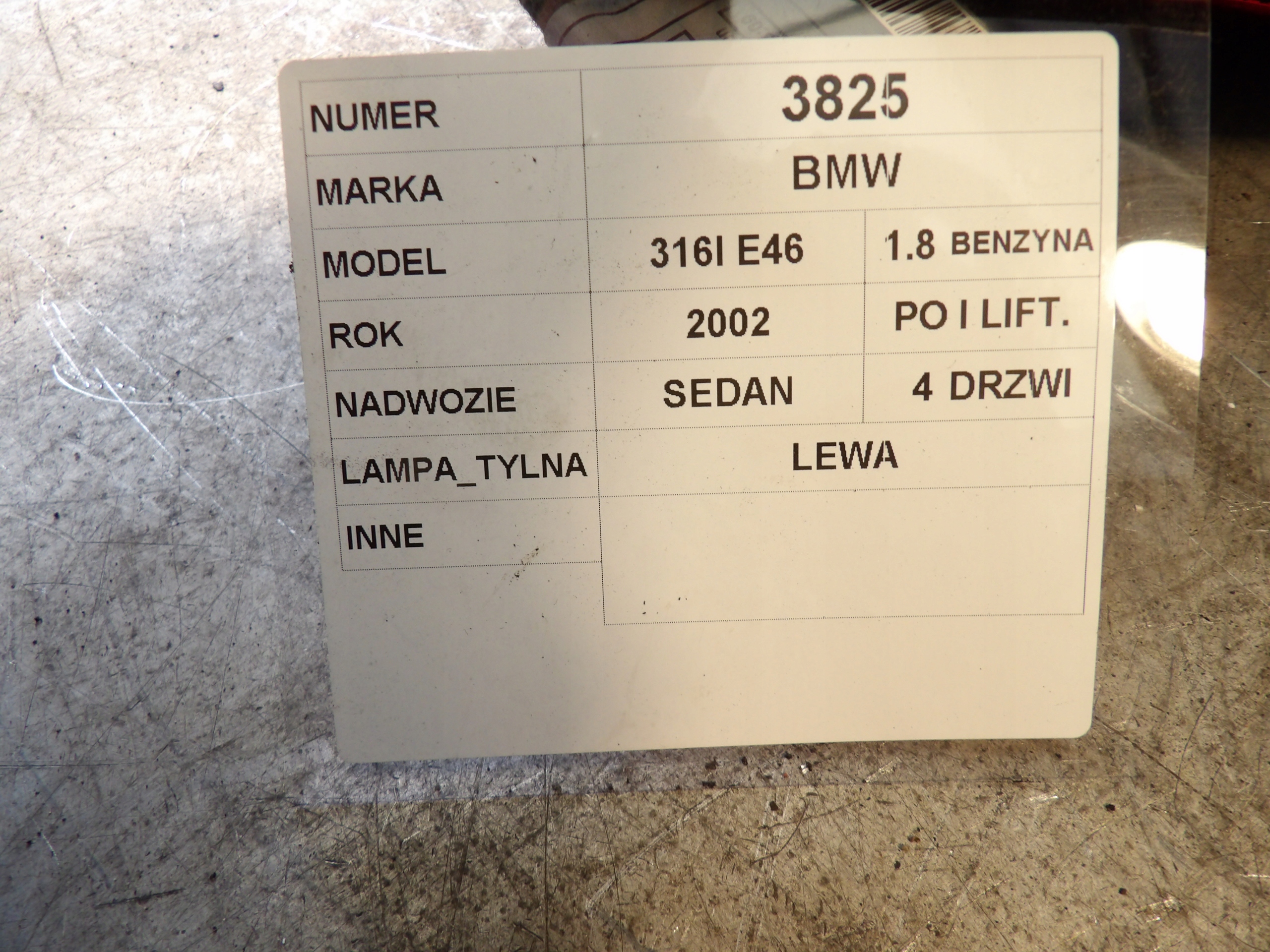BMW E46 light rear left sedan 6907933 388011