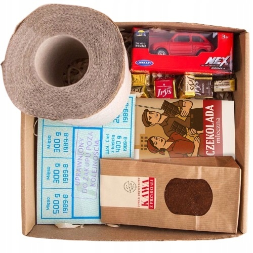 Zestaw Prezentowy Kosz z czasów Prl kawa i słodkości