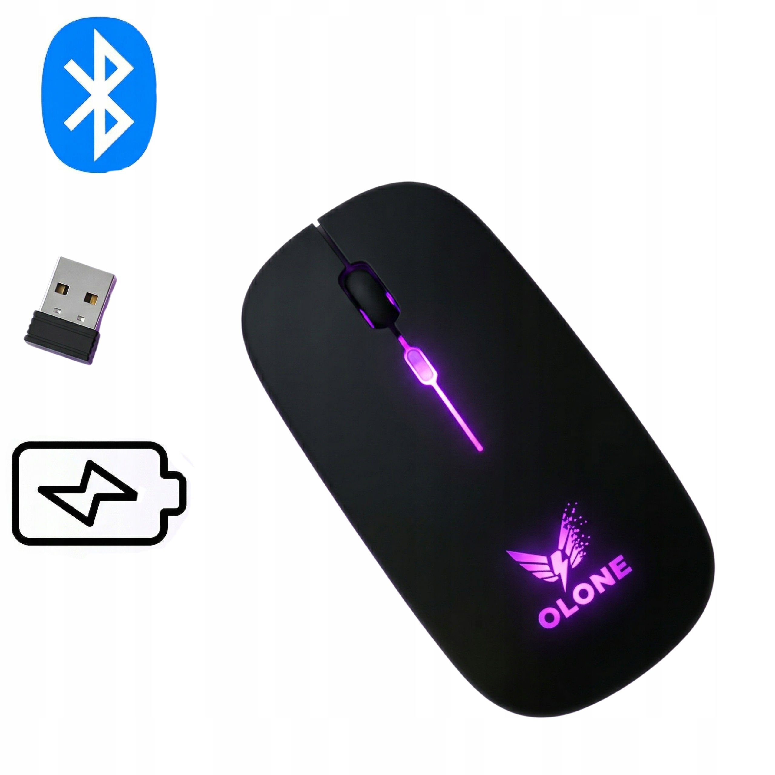 Myszka OLONE Bluetooth + 2.4G RGB USB-C 1600DPI Slim