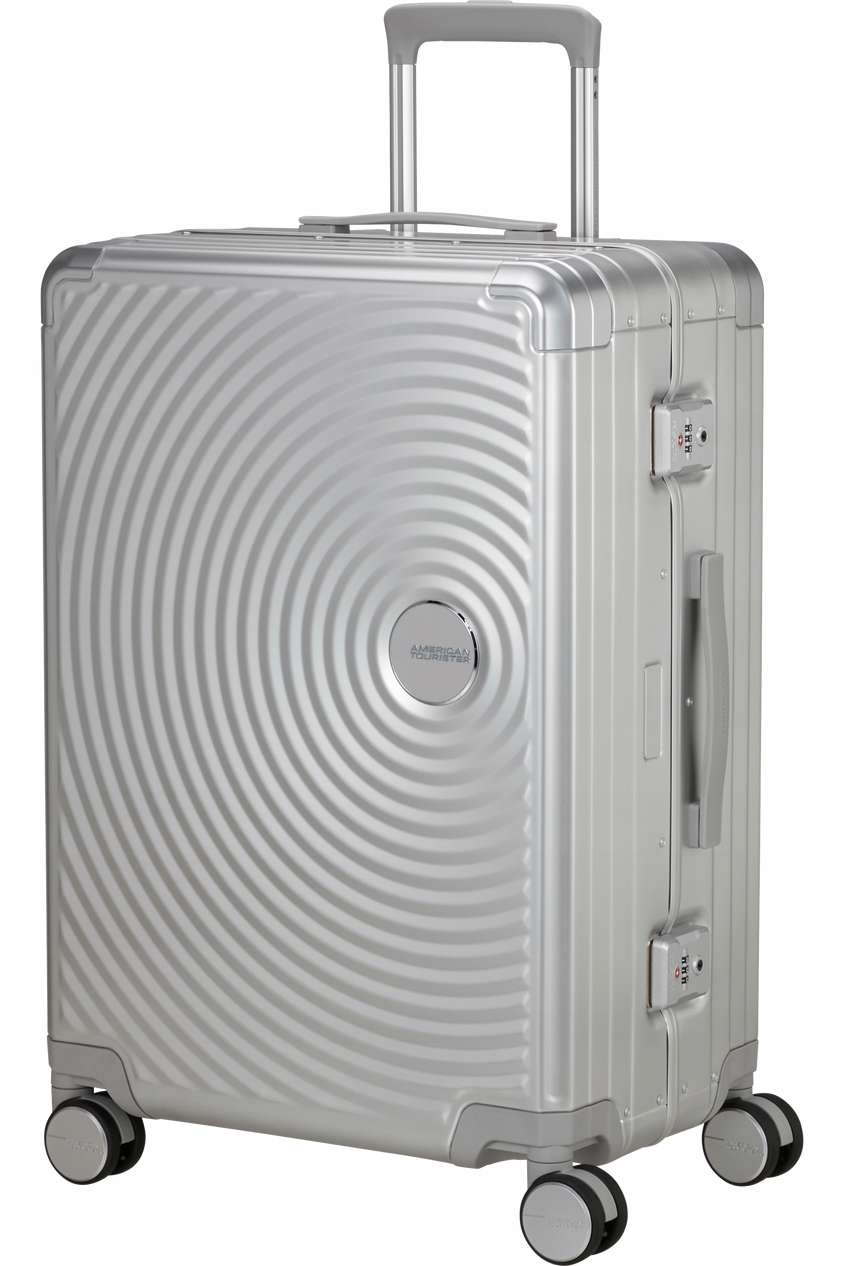 Střední hliníkový kufr American Tourister Soundbox Alu Tsa stříbrný