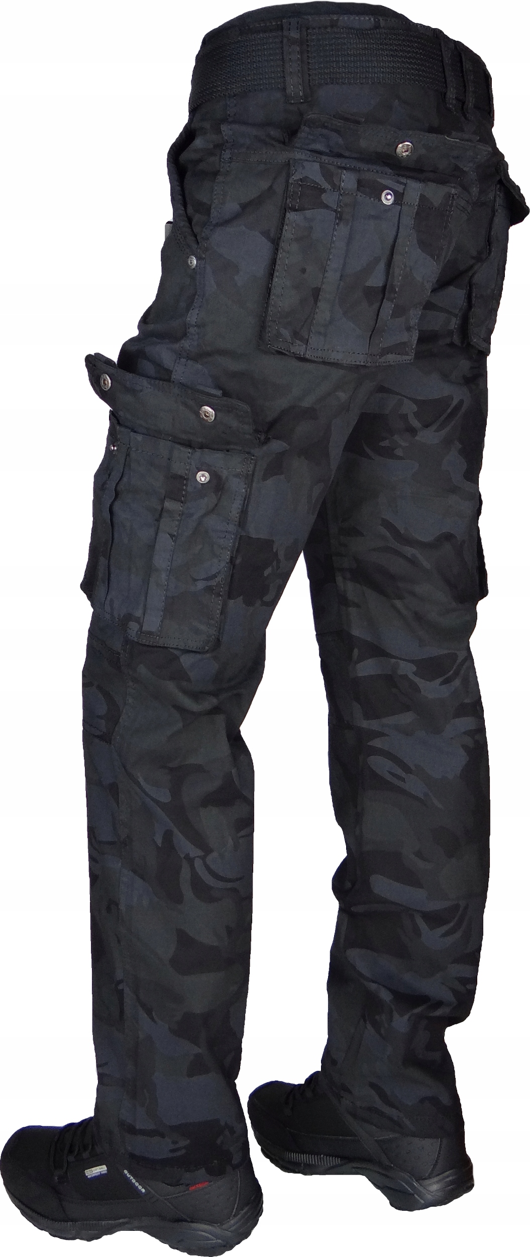 SPODNIE BOJÓWKI CZARNE MORO Stretch z Paskiem Różne Rozmiary r33 IT/Th-1 Fason bojówki