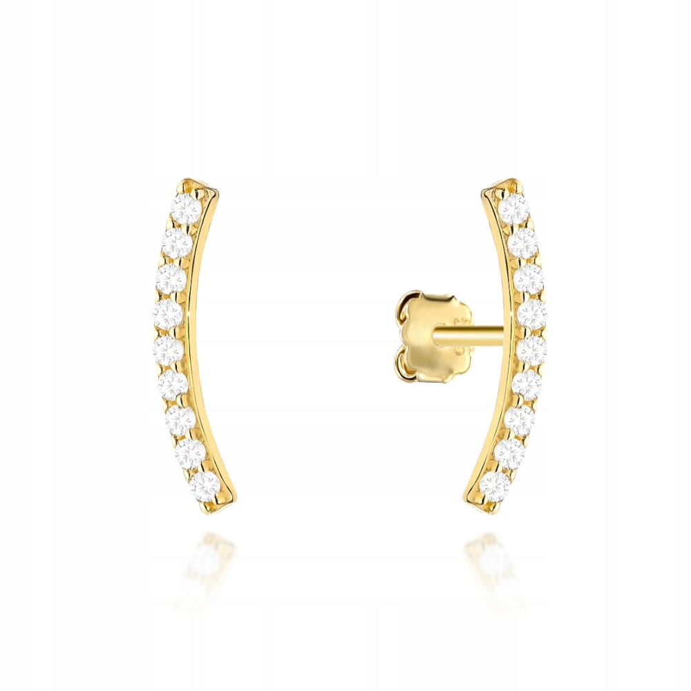 Zlaté náušnice 585, zaoblené tyčinky s bílými zirkony, 0.57 g, tyčinka