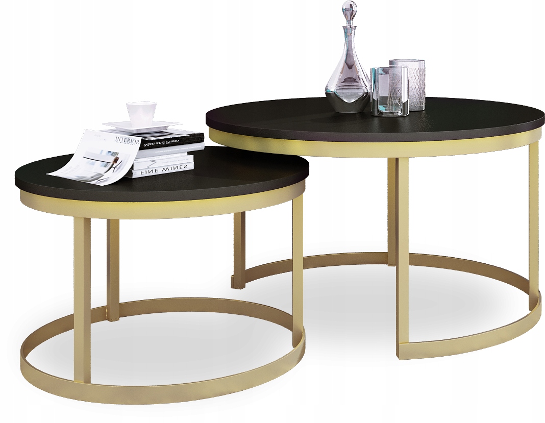 Zestaw stolików kawowych 2w1 loft okrągłe 75 i 55 cm metalowe do salonu