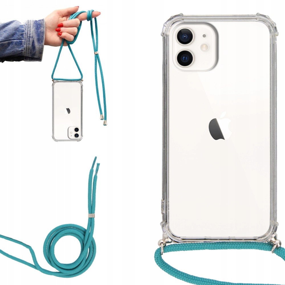 

Etui Crossbody do Iphone 12 Turkusowy Sznurek Case