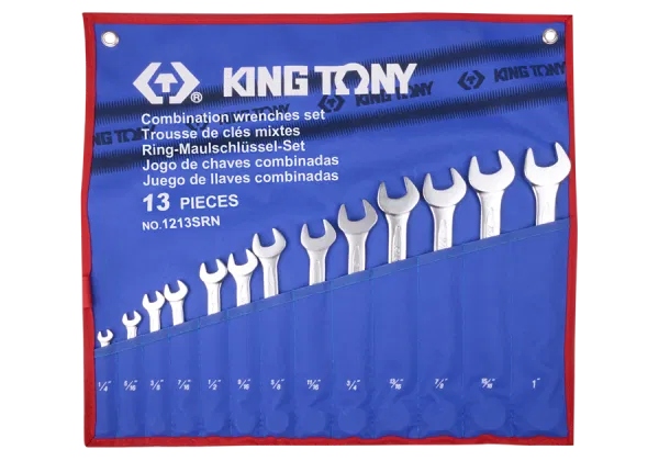 ZESTAW KLUCZY PŁASKO-OCZKOWYCH CALOWYCH 1/4" - 1", 13cz. ETUI King Tony