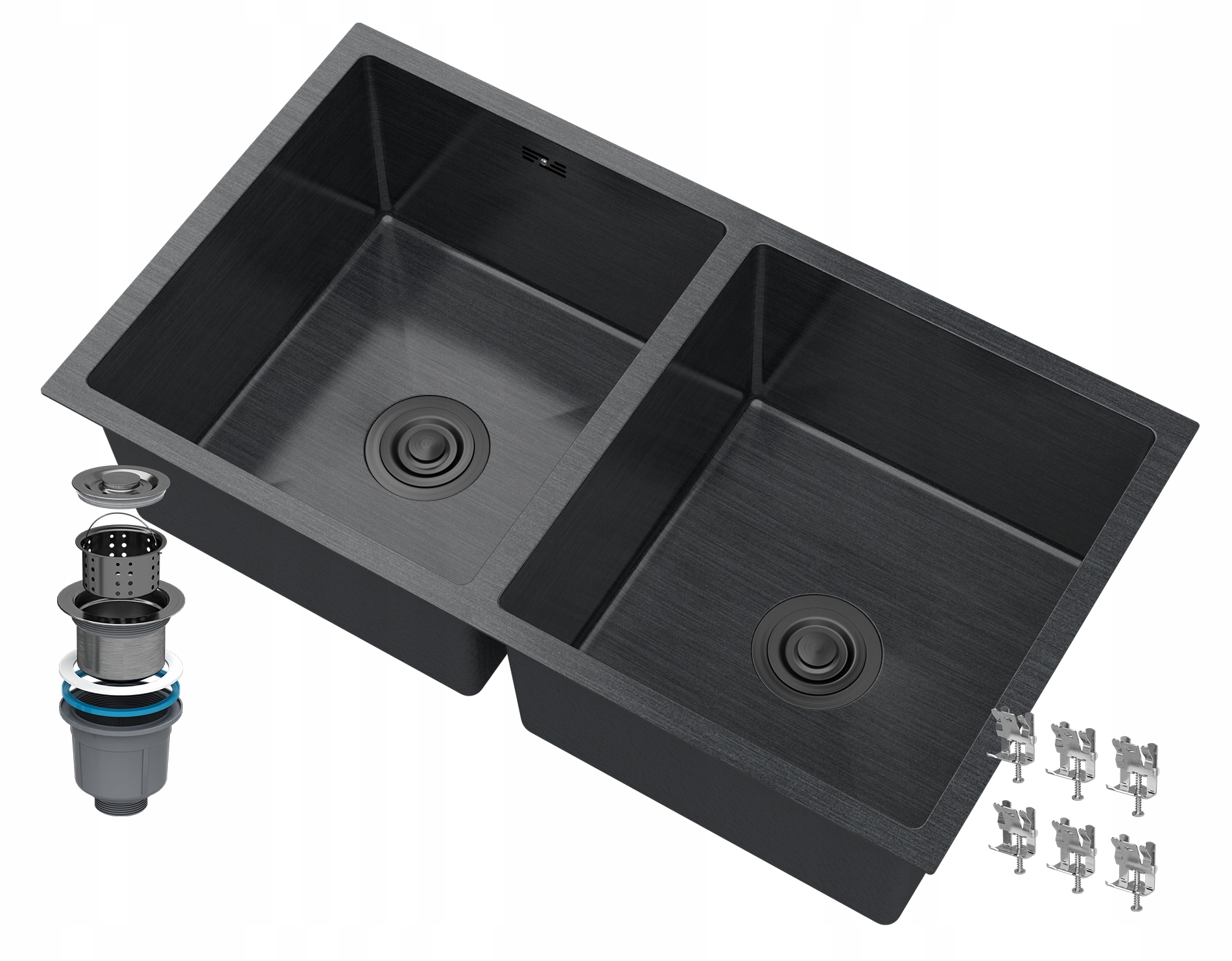 Čierny Závesný Oceľový Drez 2KOM BARI80