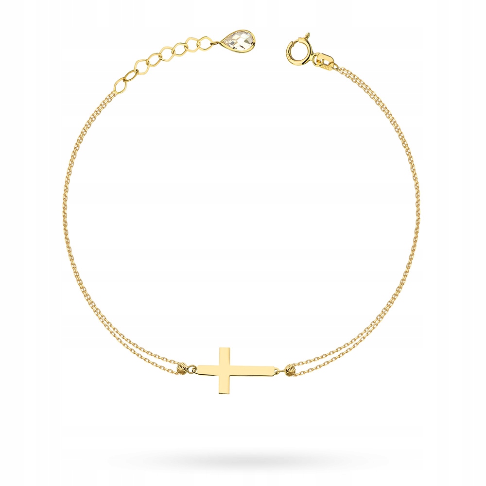 Zlatý dámský Náramek ryzosti 585 14k se Zirkonem a Křížkem Krabička