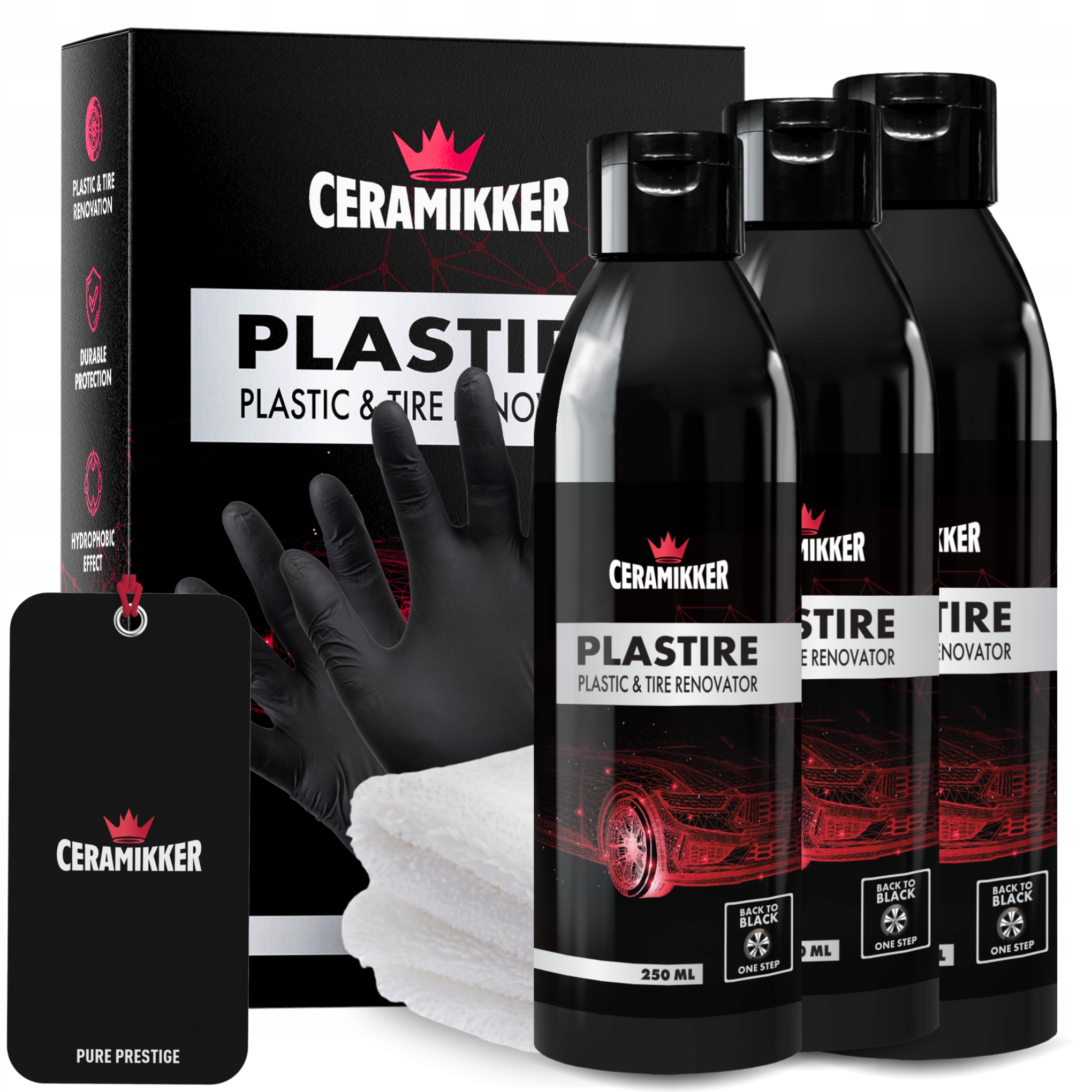 Černidlo na pneumatiky z plastu Dressing Prostriedok na údržbu Sprej Plastire 3x