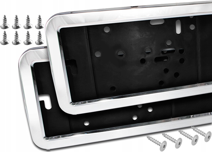 RAMKI POD TABLICE REJESTRACYJNA METAL CHROM 2 SZT RAMKI DO TABLIC + WKRĘTY