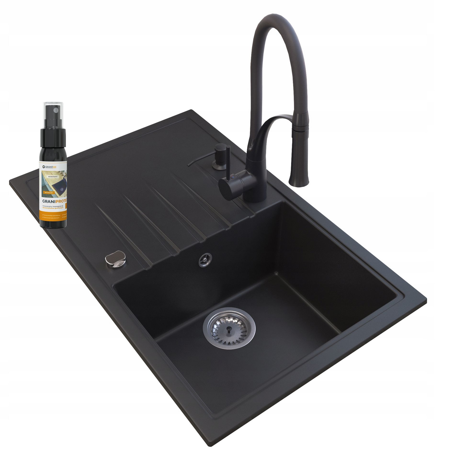 

Zlewozmywak Granitowy Duża Komora Zestaw Kuchenny