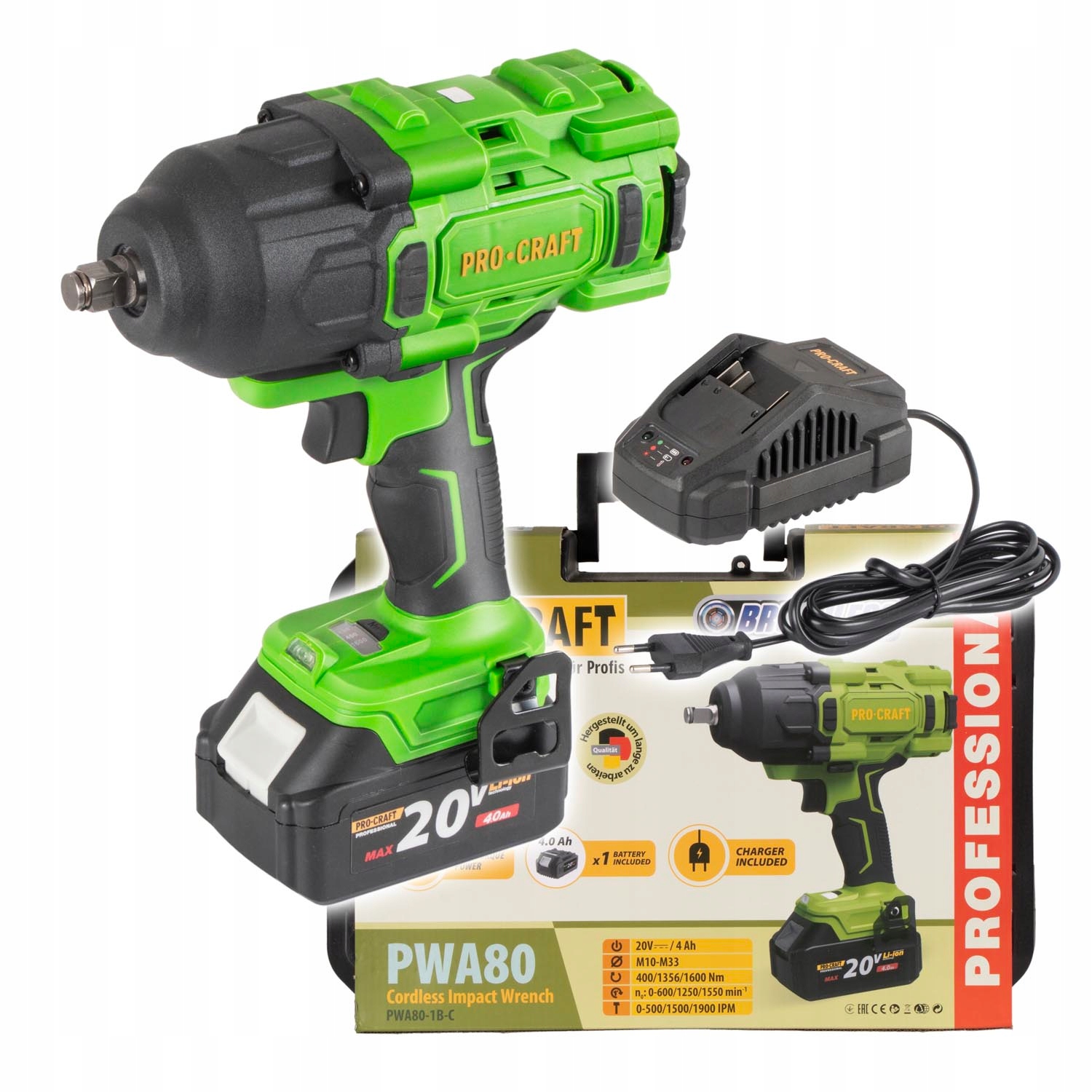 Aku rázový uťahovák Procraft PWA80 1b, uťahovacím momentom až 1600 Nm