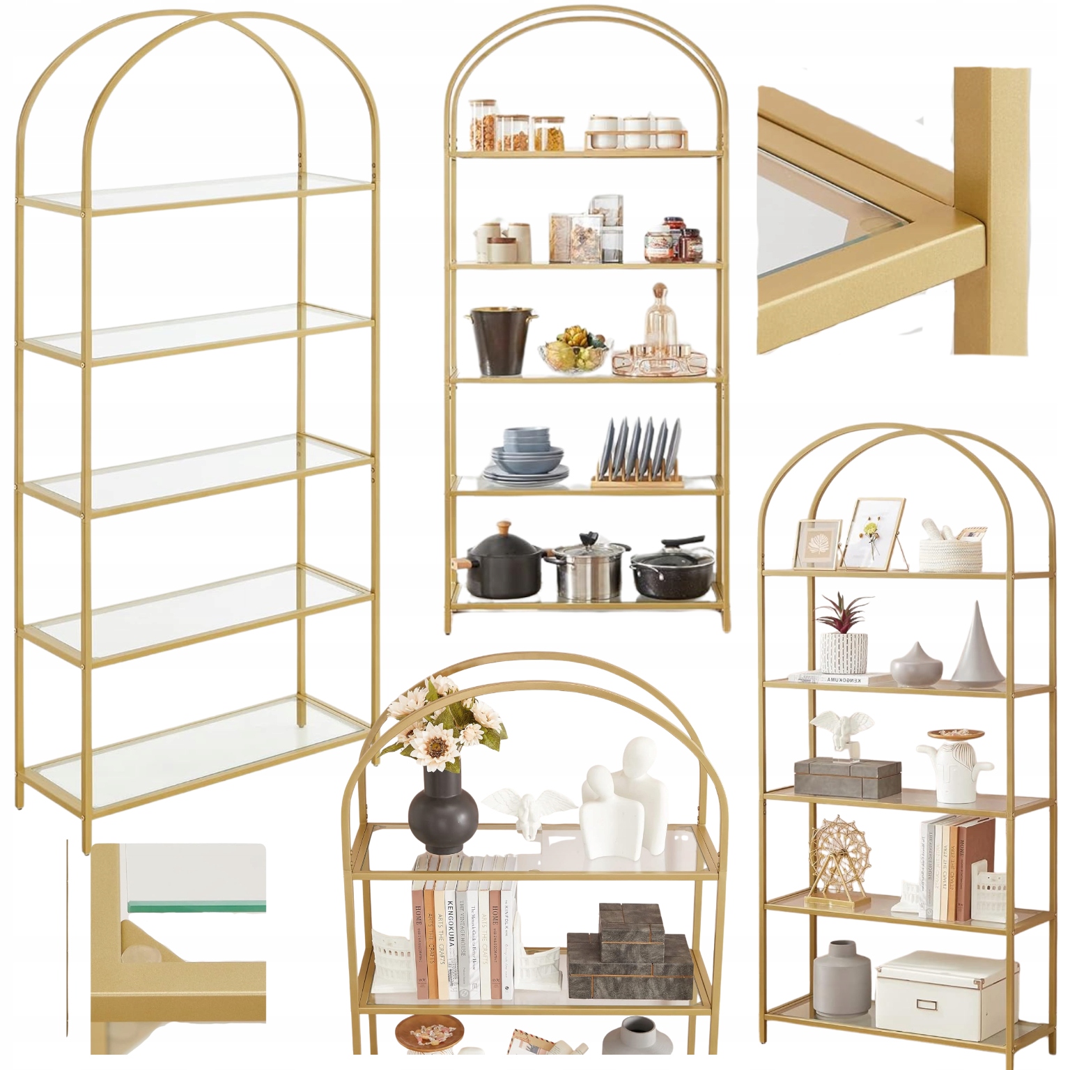 Zlatý Regál Sklenená 5-úrovňová vitrína do spálne Knižnica Glamour