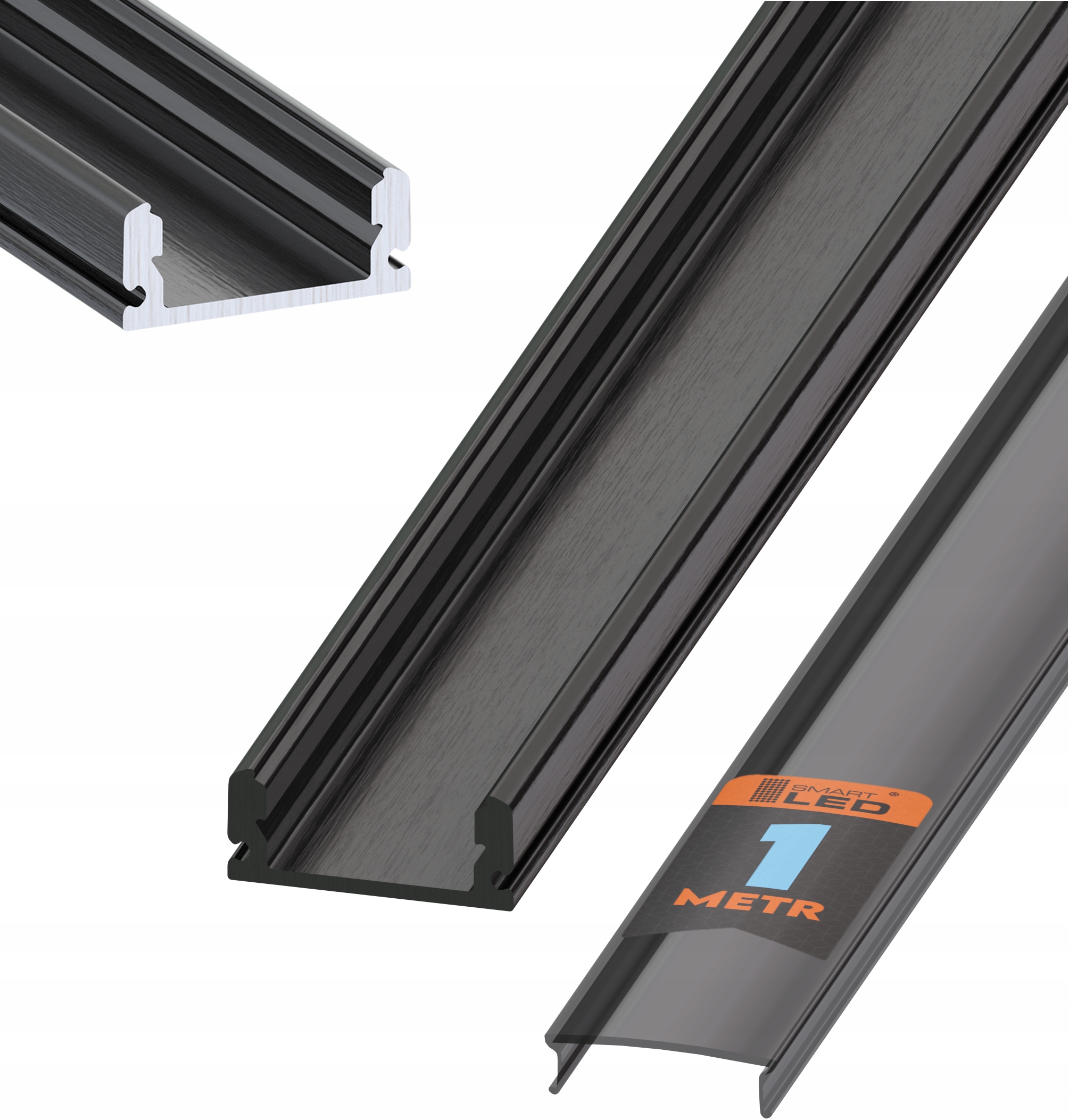 PROFIL LED do TAŚMA Czarny + KLOSZ Czarny 1M