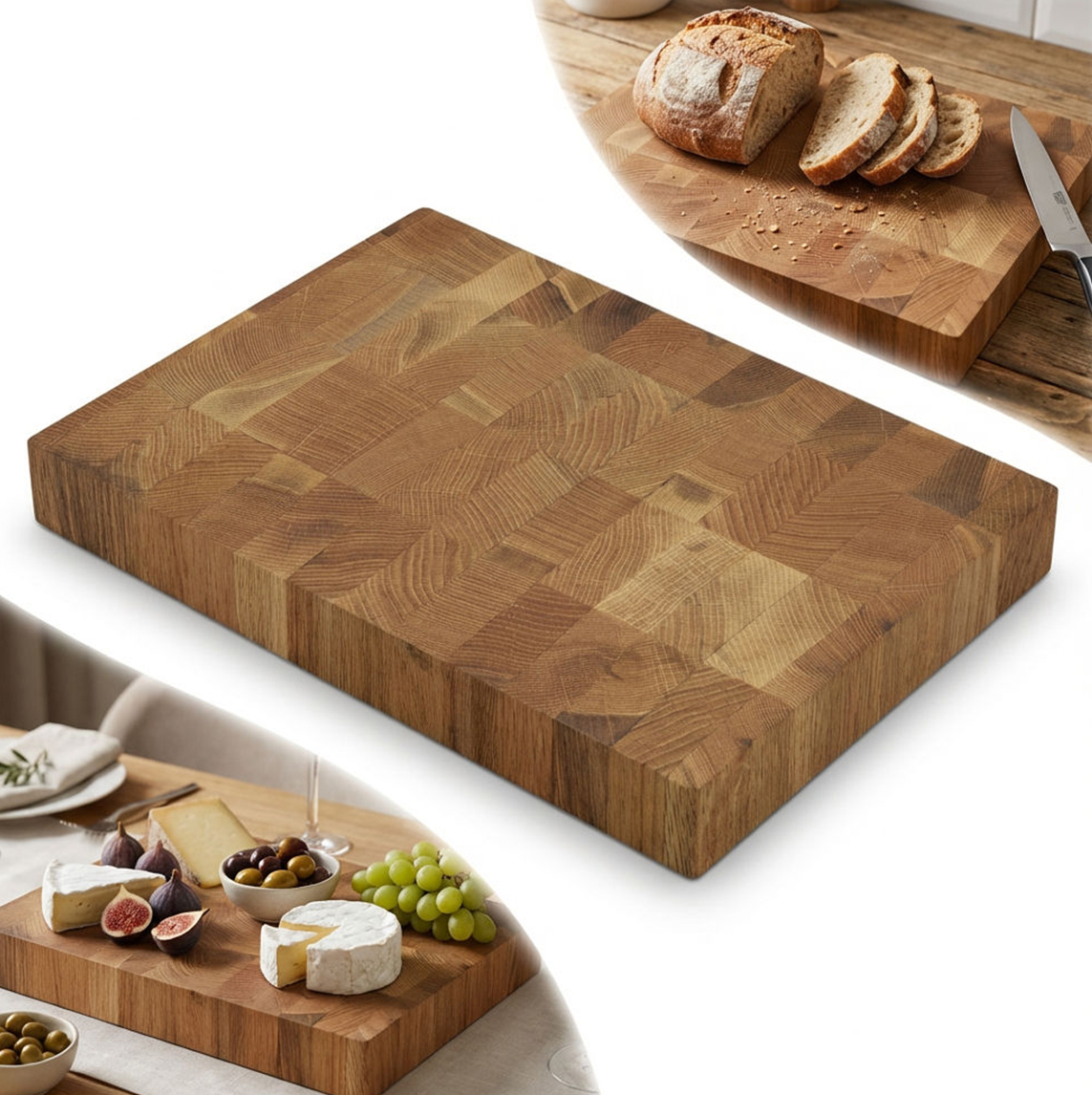 Krájecí deska End Grain Štorcová Dubová olejovaná 32x24x4 pevná Blok