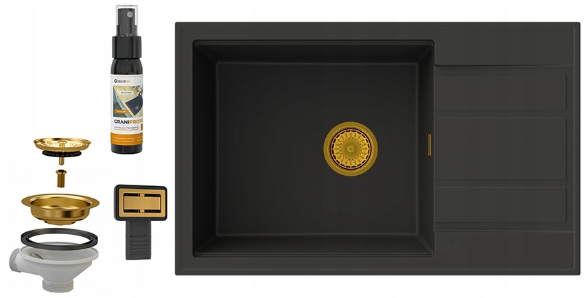Granitový Drez Louis Jednokomorový S Odkvapkávačom Zlatý Sifón Louis