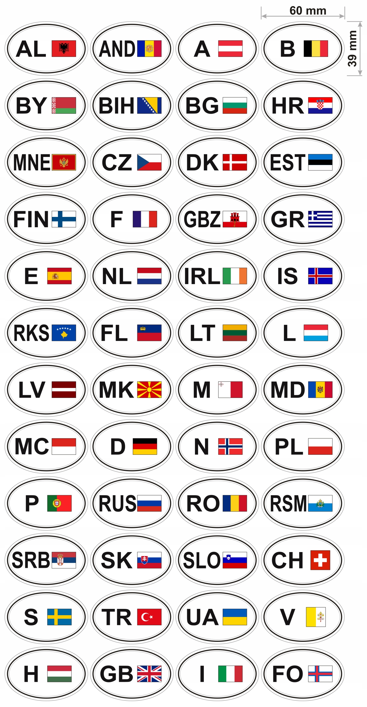 Naklejki Kody Państw Flagi na kufry kufer motocykl Producent Inny