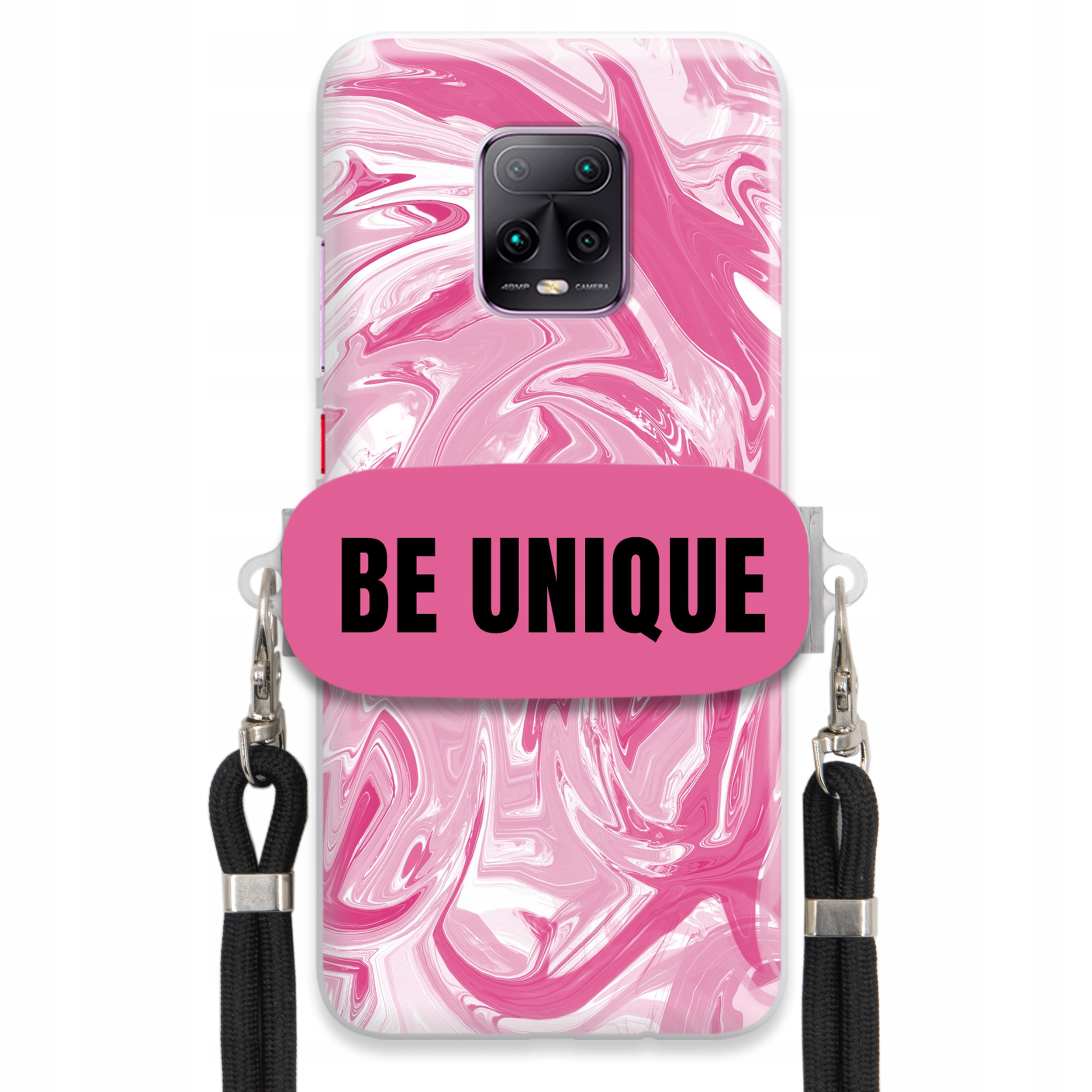 Puzdro pre Xiaomi Redmi 10X 5G Case držiak na šnúrku Čierna ružová Mramor Unique