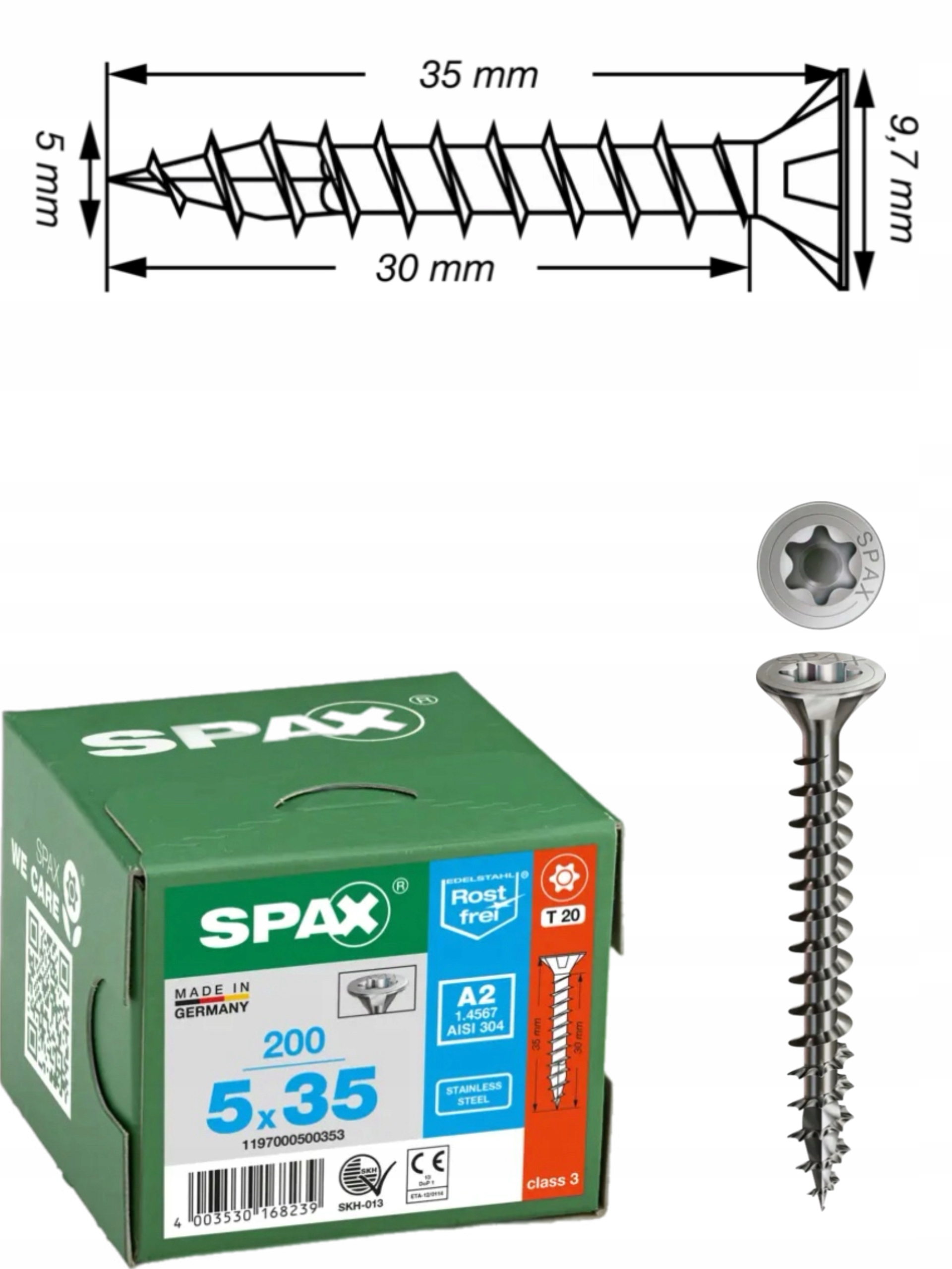 Univerzální vrut do dřeva z nerezové ocel spax 5 x 35 mm A2 Tx 200 ks