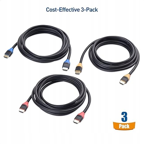 Kabel Hdmi 48Gbps 8K Zestaw 3 Kable x 3 m Kolorowe + GRATIS Marka inna