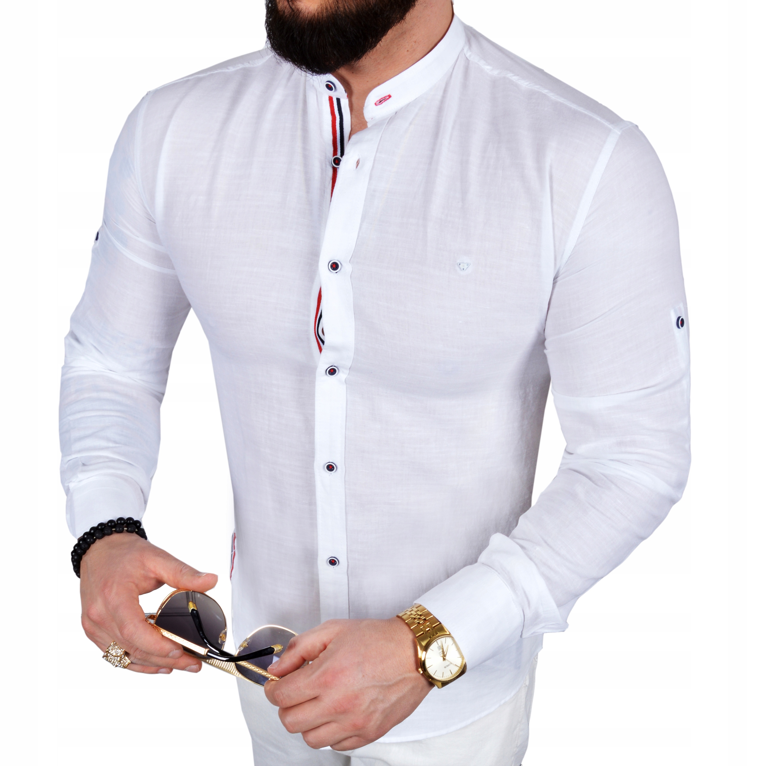 

Koszula Męska Stójka Casual Codzienna Lniana Len