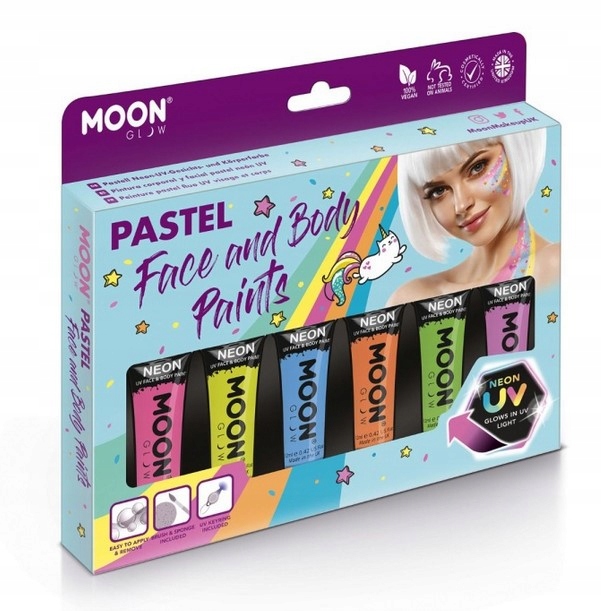 Sada barev na tělo Neon Uv pusy 6 Ks Moon pastelová