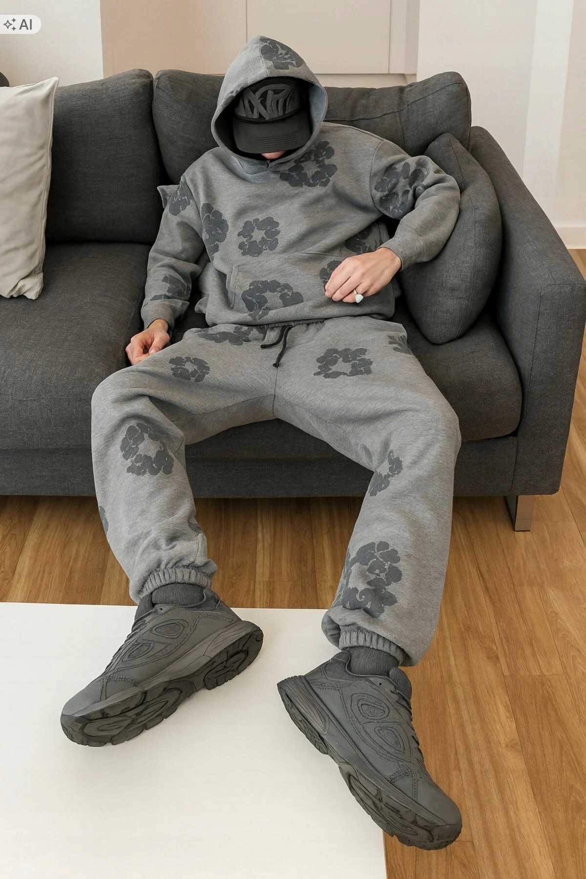 Měkký Melírovaný Teplákovka Komplet S Kapucí A Potiskem XL 5IA
