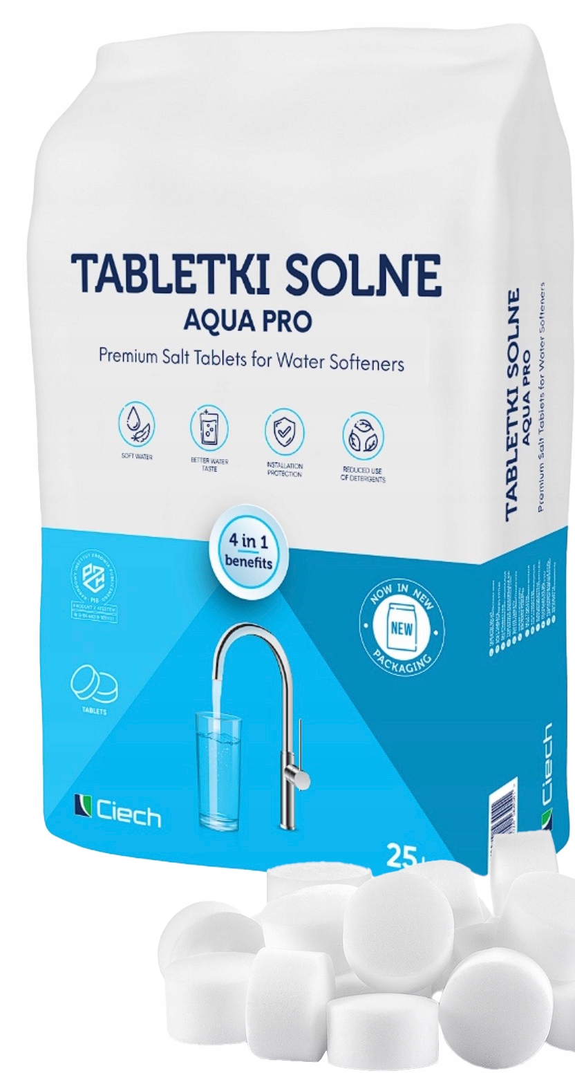 SÓL TABLETKI SOLNE DO ZMIĘKCZACZ STACJI ZMIĘKCZACZY UZDATNIANIA WODY 25 KG