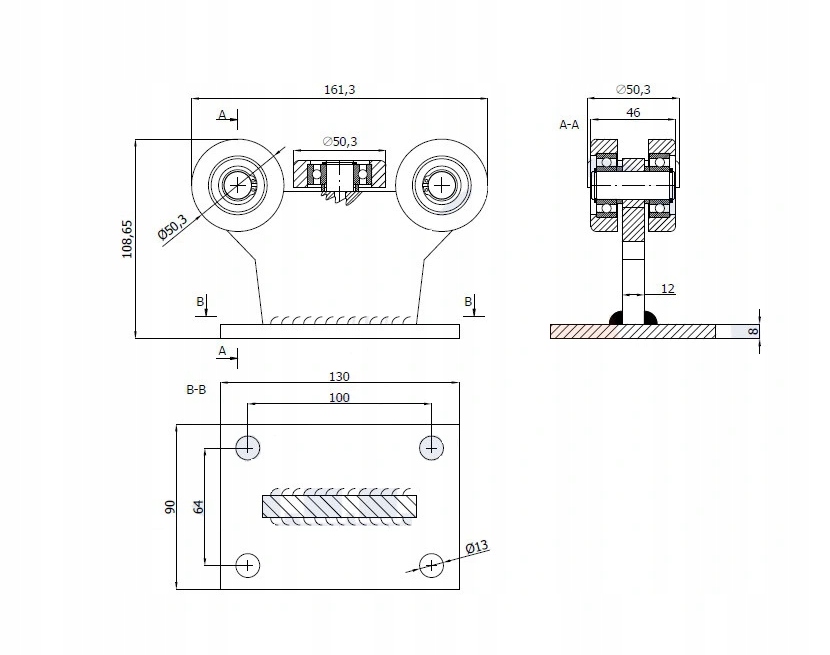 WÓZEK ROLKA KÓŁKA PROFIL 60x60x4 BRAMY 5T60/4 EAN (GTIN) 5903636519524